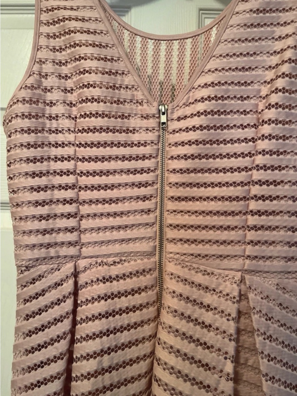 Pinky Dusty Rose Chevron Lace Fit-and-Flare Midi Dress - Picture 3 of 5